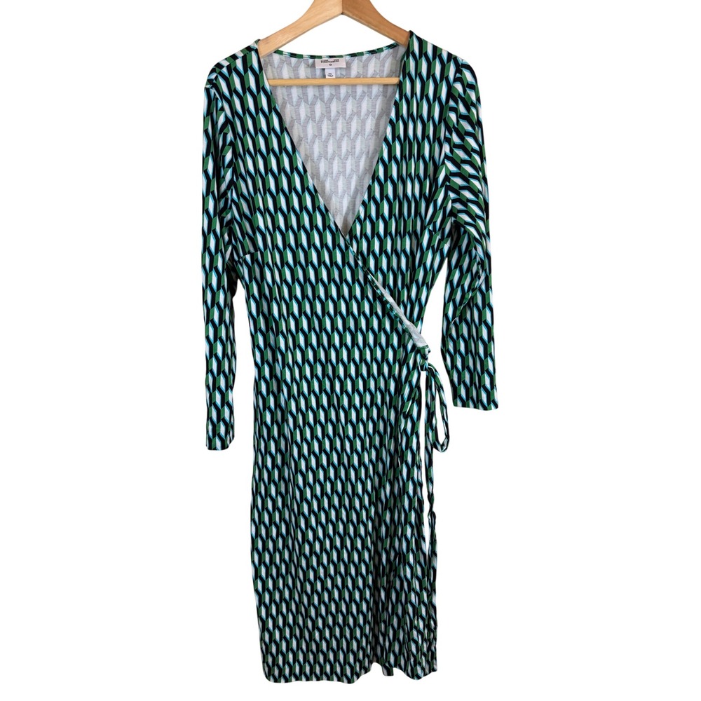 DVF for Target Wrap Dress Women XXL Green Geometric Long Sleeve